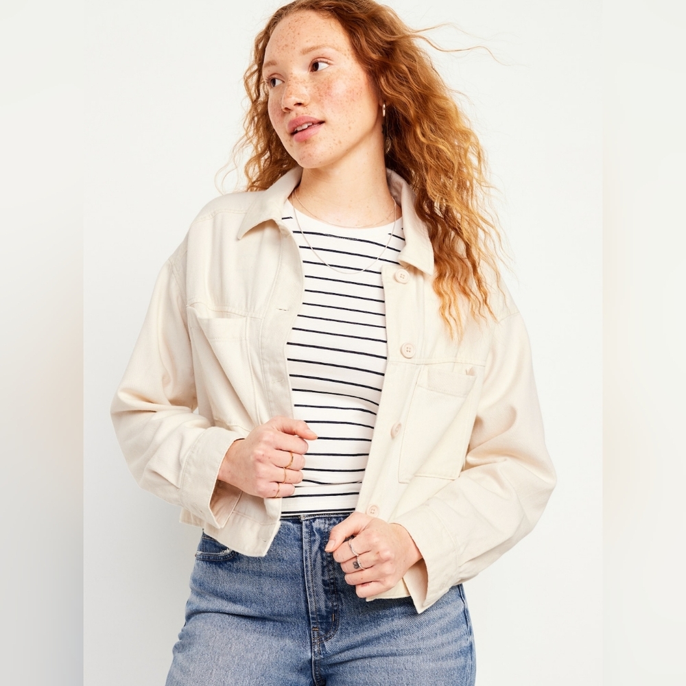 Old Navy Cream Utility Jean Jacket  Relaxed Style